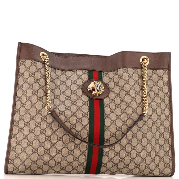 Gucci Handbags - Gucci Rajah Chain Tote GG Coated Canvas Large Brown